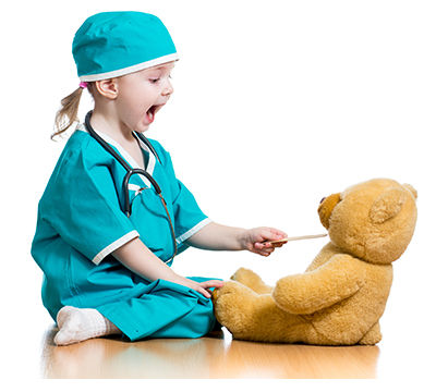 Child Dressed as Doctor Examining Bear